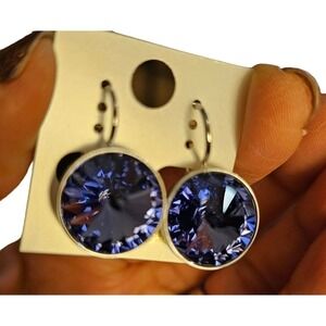 NWT! Unique Purple Swarovski Element Earrings. Large. Party. Sparkling.‎ Simple